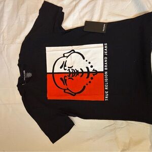 True Religion Black Tee with Red and White Graphic